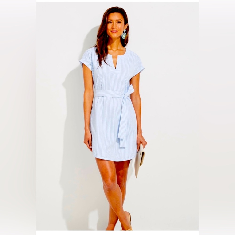 Vineyard Seersucker Harbor Tunic Dress Hydrangea Large